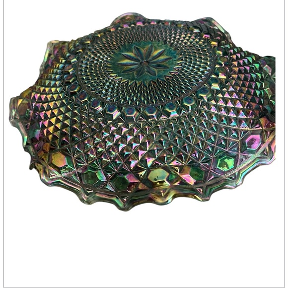 Vintage Iridescent blue Carnival glass ruffled edge hostess plate - Picture 5 of 9